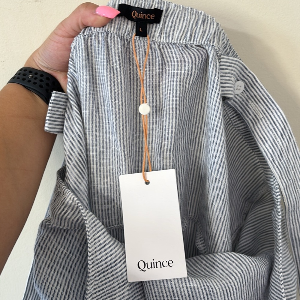 NEW Quince 100% European Linen Square Neck Jumpsuit Blue Pinstripe Size Large - Picture 10 of 11